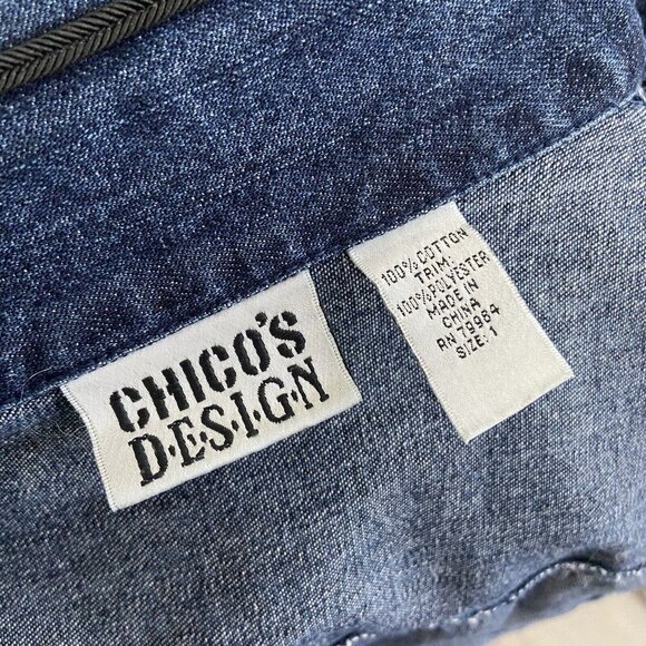 Chico's Denim Blue Jean Trucker Jacket Black Braid Trim Design Size 1. (M/L) - Picture 8 of 8